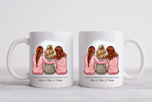 Personalisierte Tasse für Beste Freundin - 3 Freundinnen Geburtstagsgeschenk mit Namen & Spruch