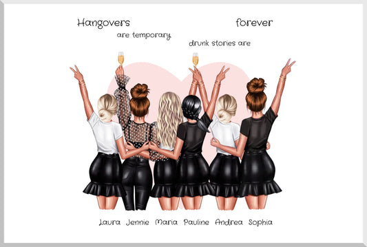 6 Beste Freundinnen Poster personalisiertes Geschenk - Geburtstagsgeschenk - Freundin Bild Leinwanddruck Leinwandbild