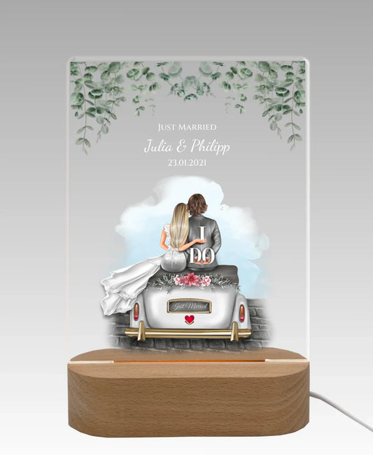 Personalisiertes Acryl Nachtlicht Geschenk ''Just Married'' - Hochzeitsgeschenk für das Brautpaar