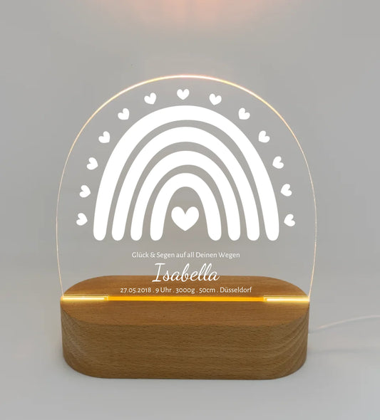 Geburtsanzeige personalisiert Baby LED Nachtlicht Regenbogen | Geburtsgeschenk & Taufgeschenk