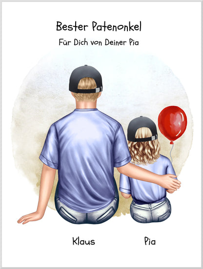 Geschenk Patenonkel mit Patenkind Mädchen Poster, Leinwandbild - Weihnachtsgeschenk Geburtstagsgeschenk
