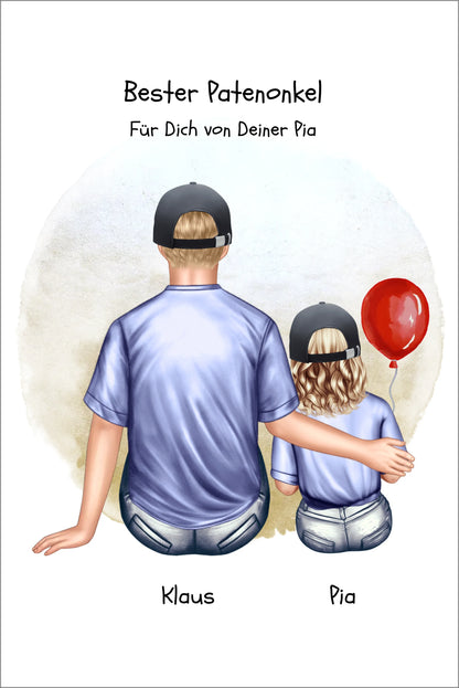 Geschenk Patenonkel mit Patenkind Mädchen Poster, Leinwandbild - Weihnachtsgeschenk Geburtstagsgeschenk