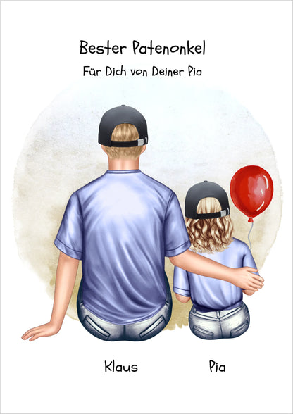 Geschenk Patenonkel mit Patenkind Mädchen Poster, Leinwandbild - Weihnachtsgeschenk Geburtstagsgeschenk