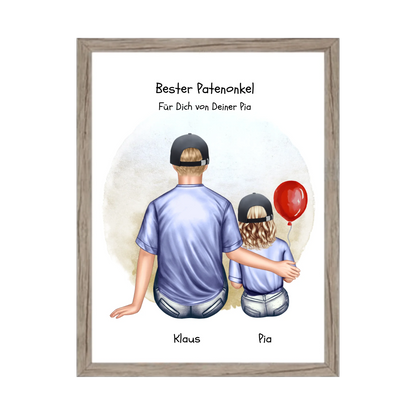 Geschenk Patenonkel mit Patenkind Mädchen Poster, Leinwandbild - Weihnachtsgeschenk Geburtstagsgeschenk