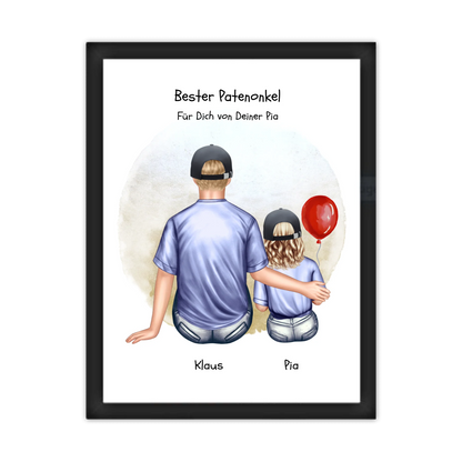 Geschenk Patenonkel mit Patenkind Mädchen Poster, Leinwandbild - Weihnachtsgeschenk Geburtstagsgeschenk