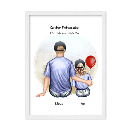 Geschenk Patenonkel mit Patenkind Mädchen Poster, Leinwandbild - Weihnachtsgeschenk Geburtstagsgeschenk