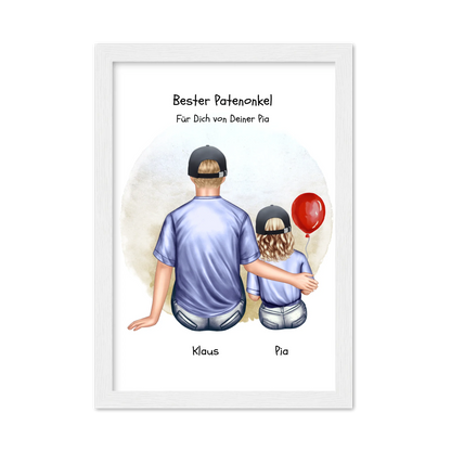 Geschenk Patenonkel mit Patenkind Mädchen Poster, Leinwandbild - Weihnachtsgeschenk Geburtstagsgeschenk