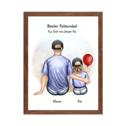 Geschenk Patenonkel mit Patenkind Mädchen Poster, Leinwandbild - Weihnachtsgeschenk Geburtstagsgeschenk