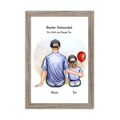 Geschenk Patenonkel mit Patenkind Mädchen Poster, Leinwandbild - Weihnachtsgeschenk Geburtstagsgeschenk