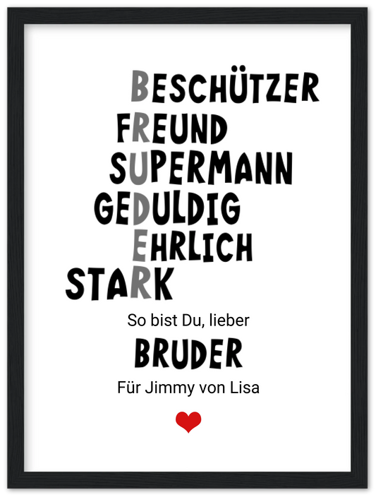 "Definition Bruder" personalisiertes Poster Geschenk Geburtstagsgeschenk | Zeitraum-Kunstdrucke Premium Matte Paper Wooden Framed Poster - Black - Vertical Gerahmtes Poster