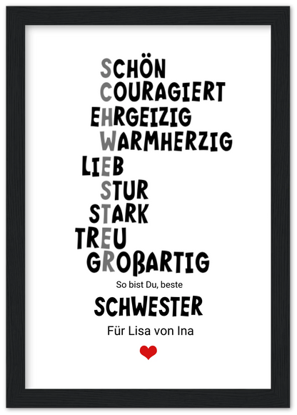 "Definition Schwester" personalisiertes Poster Geschenk Schwester | Geburtstagsgeschenk | Zeitraum-Kunstdrucke