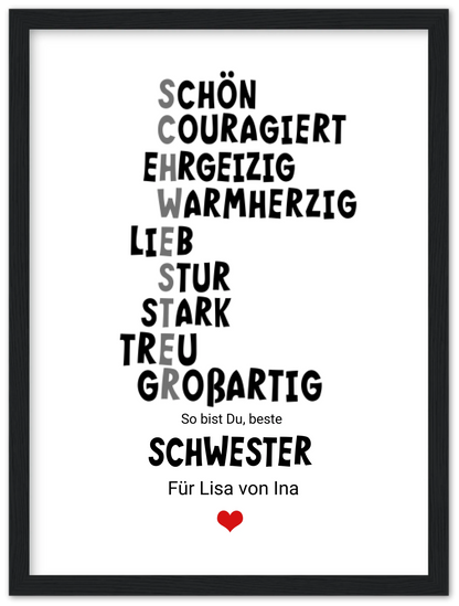 "Definition Schwester" personalisiertes Poster Geschenk Schwester | Geburtstagsgeschenk | Zeitraum-Kunstdrucke