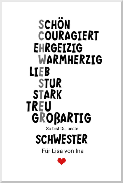 "Definition Schwester" personalisiertes Poster Geschenk Schwester | Geburtstagsgeschenk | Zeitraum-Kunstdrucke