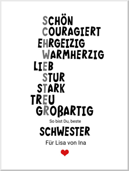 "Definition Schwester" personalisiertes Poster Geschenk Schwester | Geburtstagsgeschenk | Zeitraum-Kunstdrucke