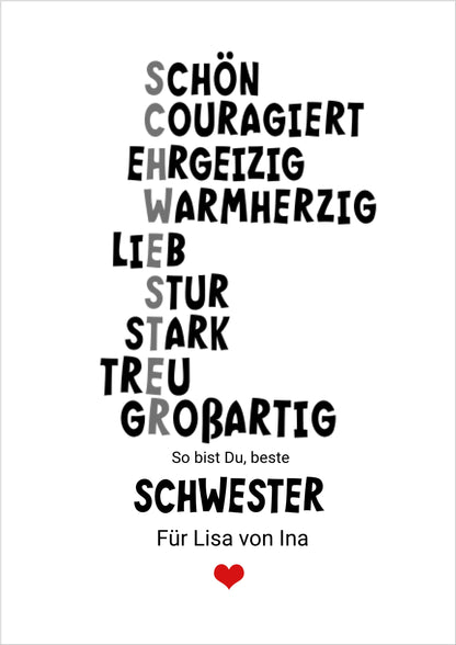 "Definition Schwester" personalisiertes Poster Geschenk Schwester | Geburtstagsgeschenk | Zeitraum-Kunstdrucke
