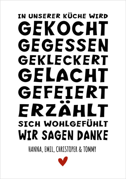 "In unserer Küche" Personalisiertes Küchenposter Sprücheposter | Zeitraum-Kunstdruck 2