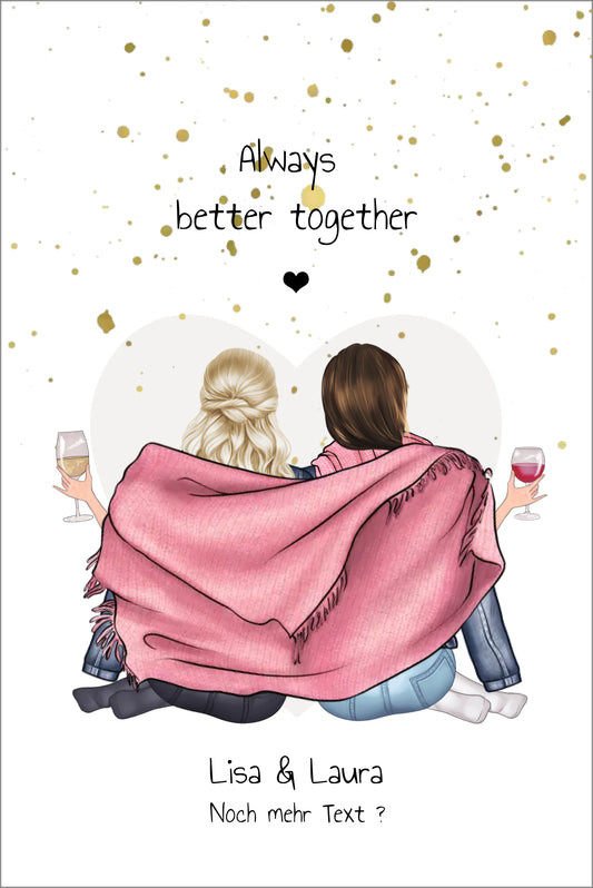 2 beste Freundinnen Geschenk Bild personalisiert - Poster Geburtstag Beste Freundin Leinwanddruck Leinwandbild