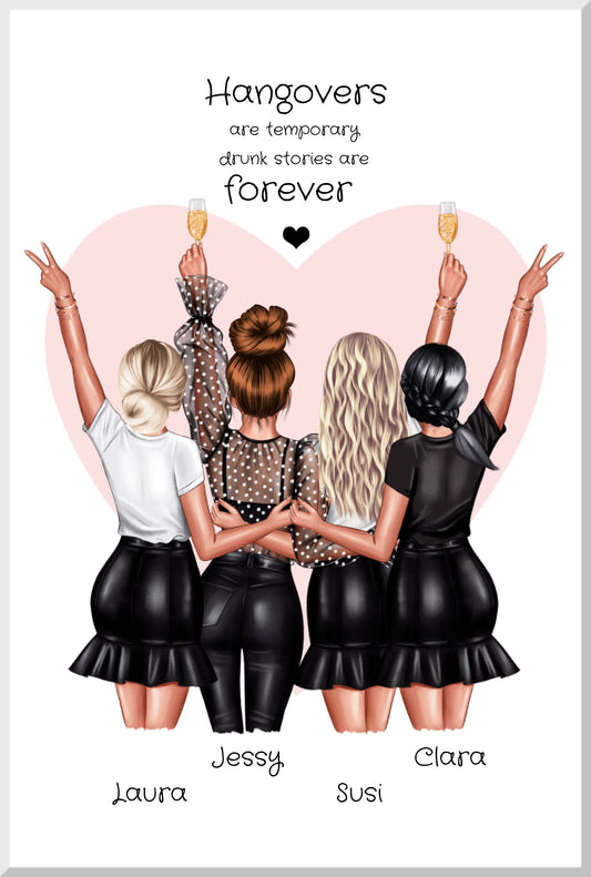 4 Freundinnen Bild Geschenk personalisiert "hangovers" Geschenk Poster Leinwanddruck Leinwandbild