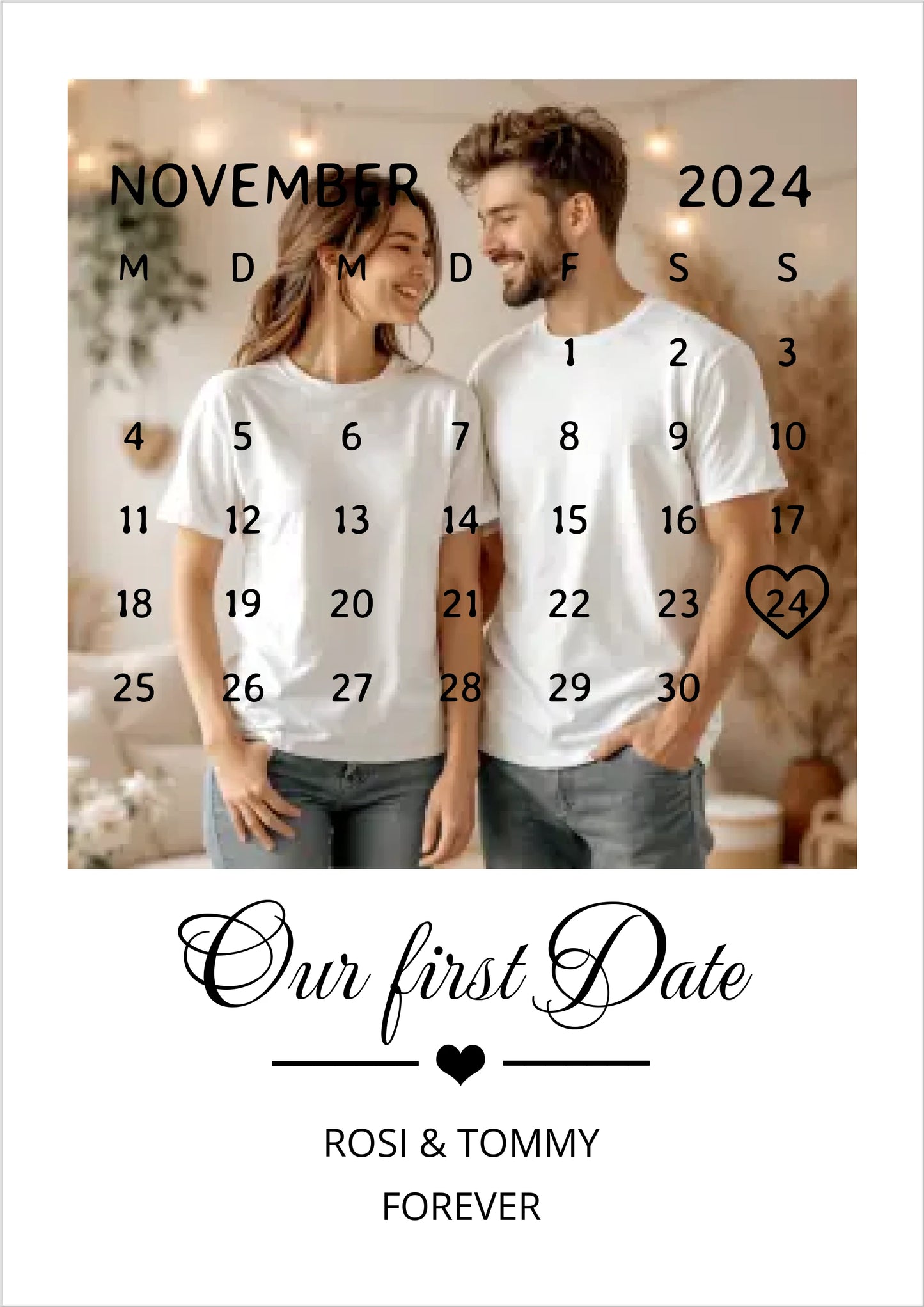 "OUR FIRST DATE" Kalender Fotoposter für Paare | Geschenk Valentinstag | Hochzeitstag | Jahrestag