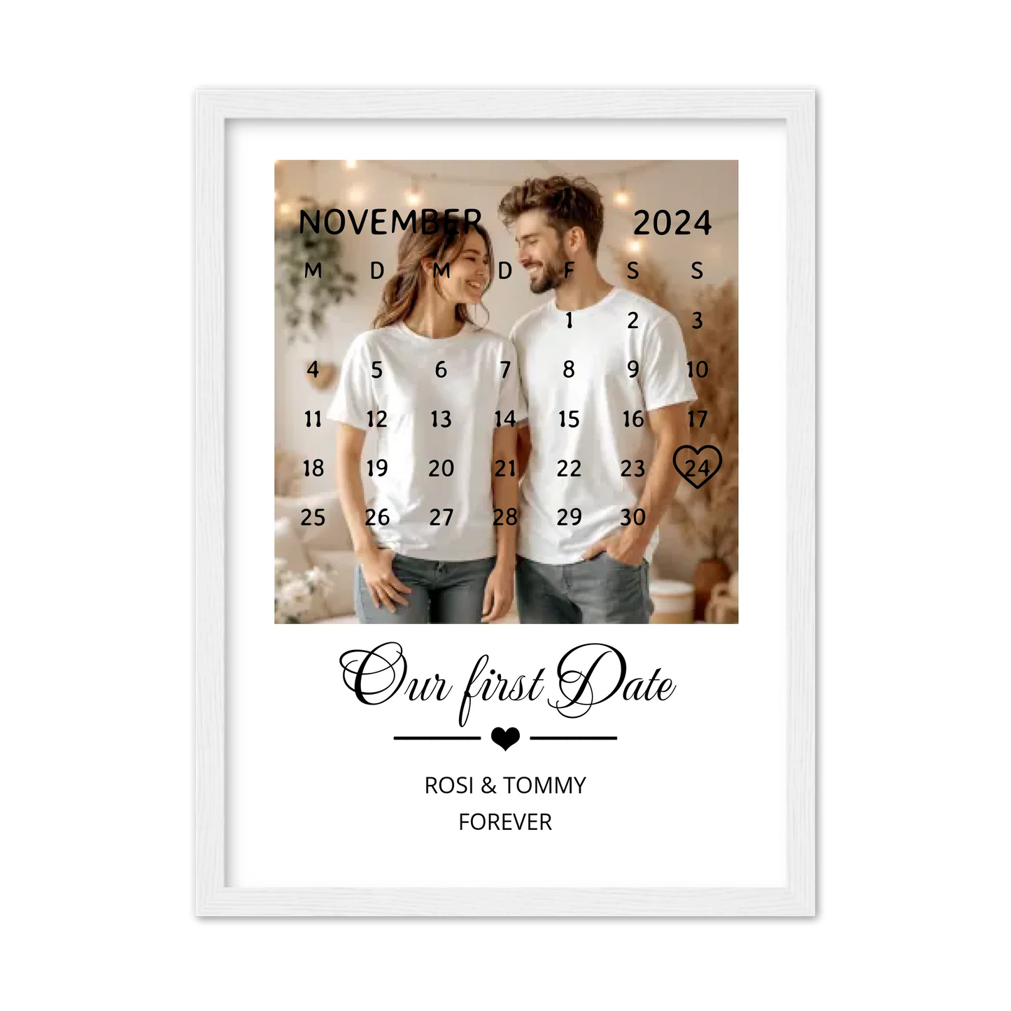 "OUR FIRST DATE" Kalender Fotoposter für Paare | Geschenk Valentinstag | Hochzeitstag | Jahrestag