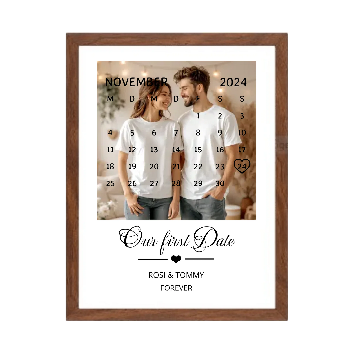 "OUR FIRST DATE" Kalender Fotoposter für Paare | Geschenk Valentinstag | Hochzeitstag | Jahrestag