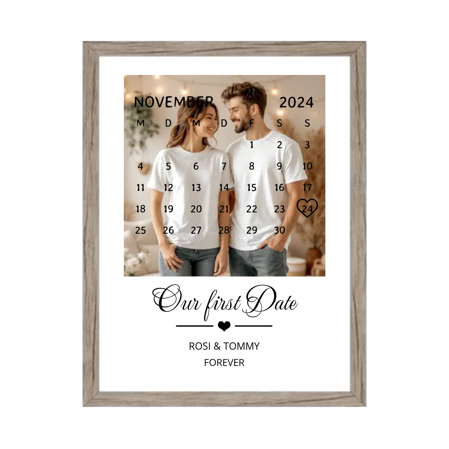 "OUR FIRST DATE" Kalender Fotoposter für Paare | Geschenk Valentinstag | Hochzeitstag | Jahrestag