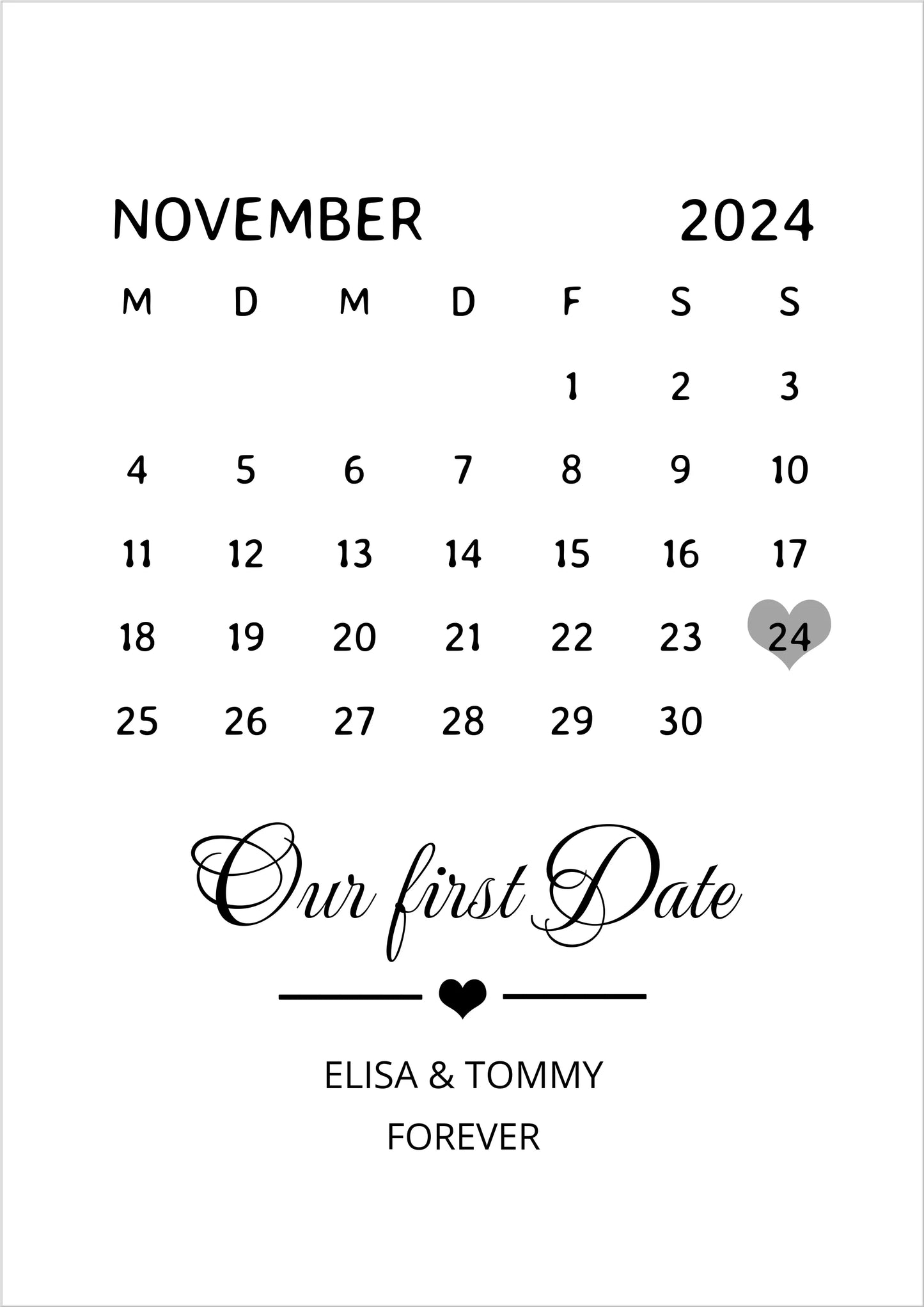 "OUR FIRST DATE" Kalenderposter für Paare | Geschenk Valentinstag | Hochzeitstag | Jahrestag