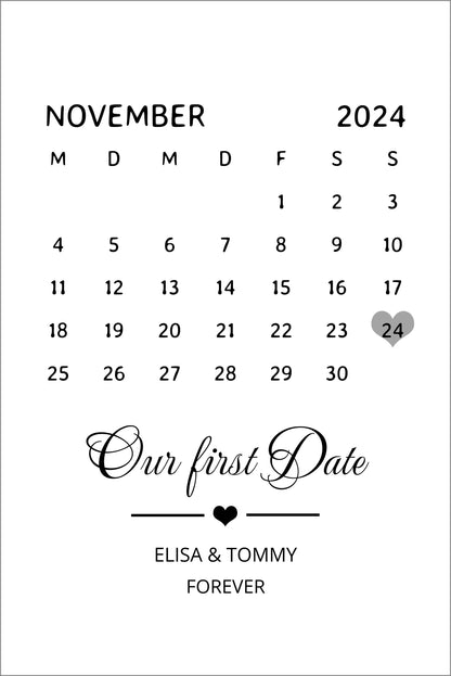 "OUR FIRST DATE" Kalenderposter für Paare | Geschenk Valentinstag | Hochzeitstag | Jahrestag