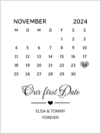 "OUR FIRST DATE" Kalenderposter für Paare | Geschenk Valentinstag | Hochzeitstag | Jahrestag