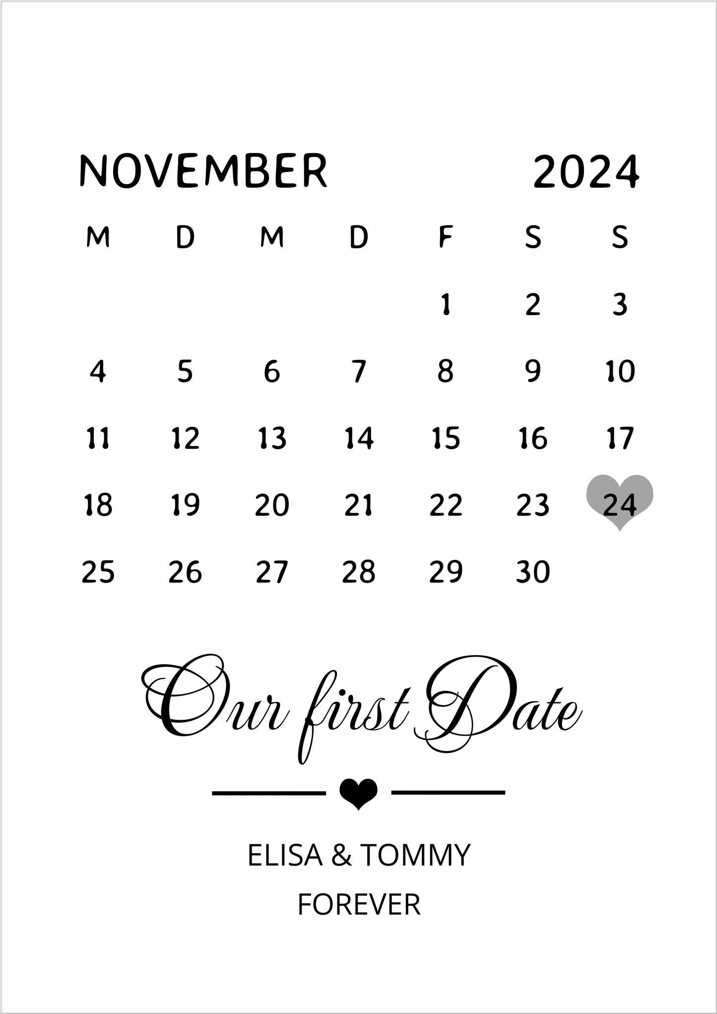 "OUR FIRST DATE" Kalenderposter für Paare | Geschenk Valentinstag | Hochzeitstag | Jahrestag