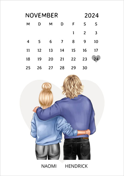 "Unser Date" Personalisiertes Kalenderposter für Paare | Geschenk Valentinstag | Hochzeitstag | Jahrestag
