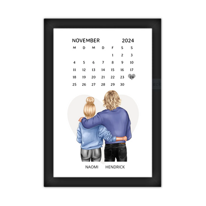 "Unser Date" Personalisiertes Kalenderposter für Paare | Geschenk Valentinstag | Hochzeitstag | Jahrestag