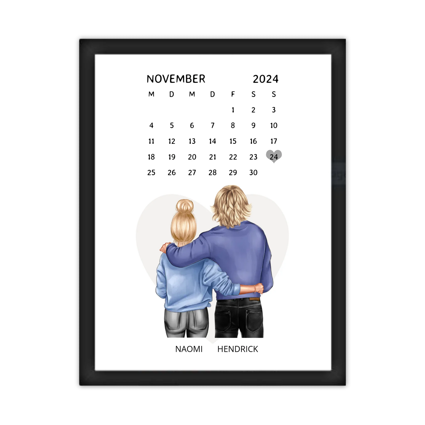 "Unser Date" Personalisiertes Kalenderposter für Paare | Geschenk Valentinstag | Hochzeitstag | Jahrestag