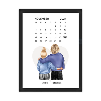 "Unser Date" Personalisiertes Kalenderposter für Paare | Geschenk Valentinstag | Hochzeitstag | Jahrestag