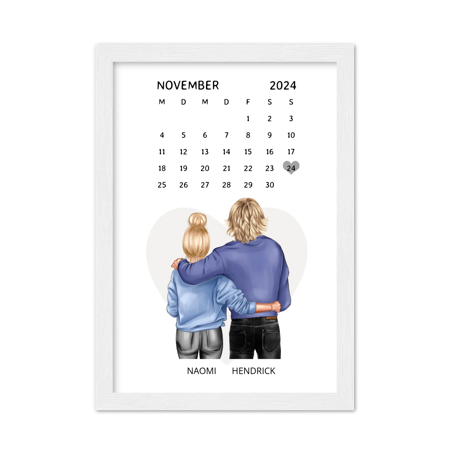 "Unser Date" Personalisiertes Kalenderposter für Paare | Geschenk Valentinstag | Hochzeitstag | Jahrestag