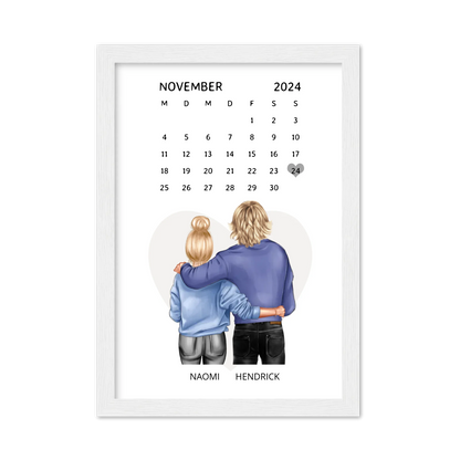 "Unser Date" Personalisiertes Kalenderposter für Paare | Geschenk Valentinstag | Hochzeitstag | Jahrestag