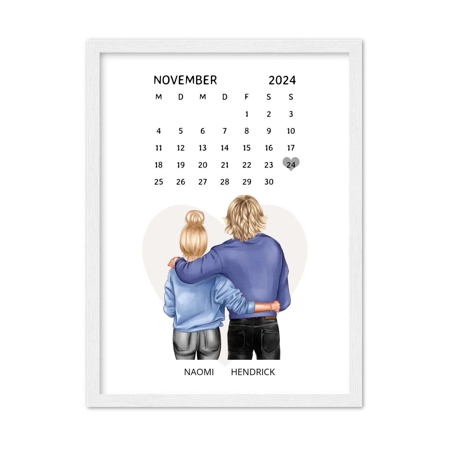 "Unser Date" Personalisiertes Kalenderposter für Paare | Geschenk Valentinstag | Hochzeitstag | Jahrestag