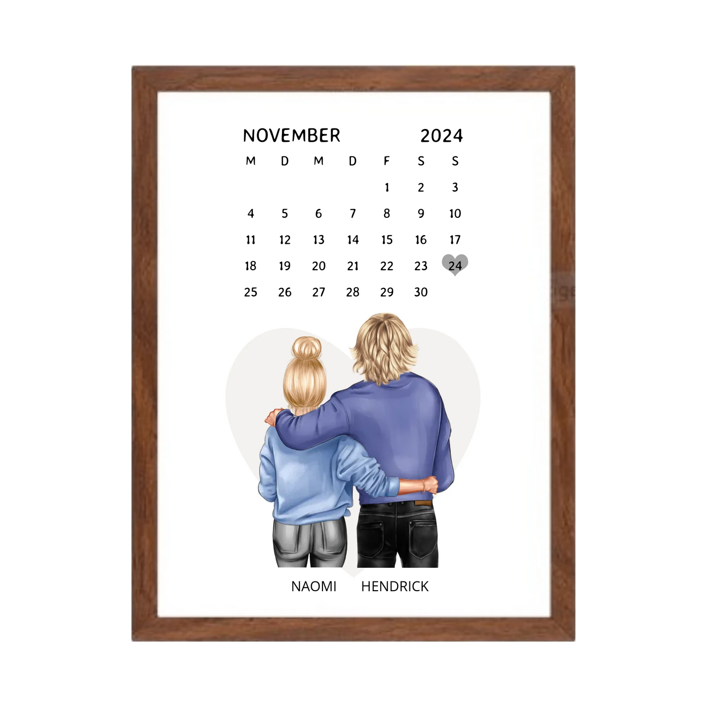 "Unser Date" Personalisiertes Kalenderposter für Paare | Geschenk Valentinstag | Hochzeitstag | Jahrestag