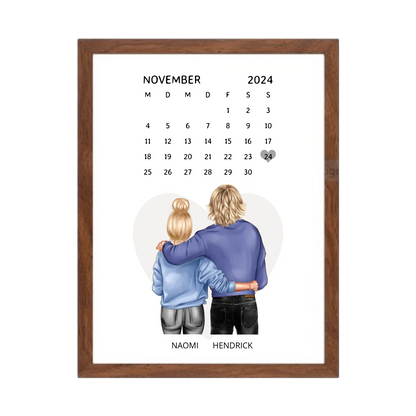"Unser Date" Personalisiertes Kalenderposter für Paare | Geschenk Valentinstag | Hochzeitstag | Jahrestag