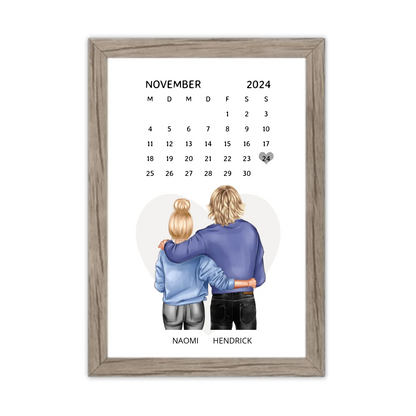 "Unser Date" Personalisiertes Kalenderposter für Paare | Geschenk Valentinstag | Hochzeitstag | Jahrestag