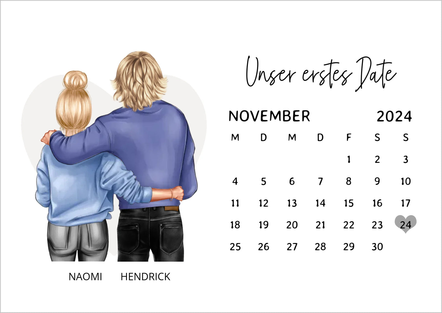 Kalenderposter für Paare & Verliebte "Unser Date" | Geschenk Valentinstag | Hochzeitstag | Jahrestag