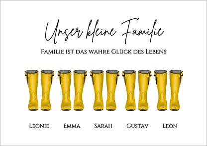 Gummistiefel Familienbild personalisiert Geschenk zu Muttertag, Vatertag und Geburtstag