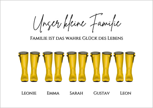 Gummistiefel Familienbild personalisiert Geschenk zu Muttertag, Vatertag und Geburtstag