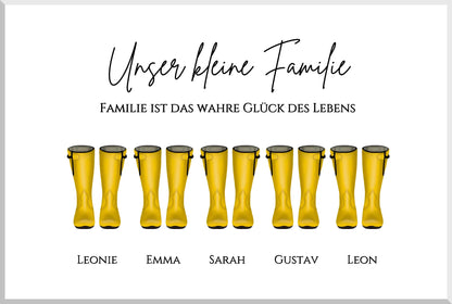 Gummistiefel Familienbild personalisiert Geschenk zu Muttertag, Vatertag und Geburtstag