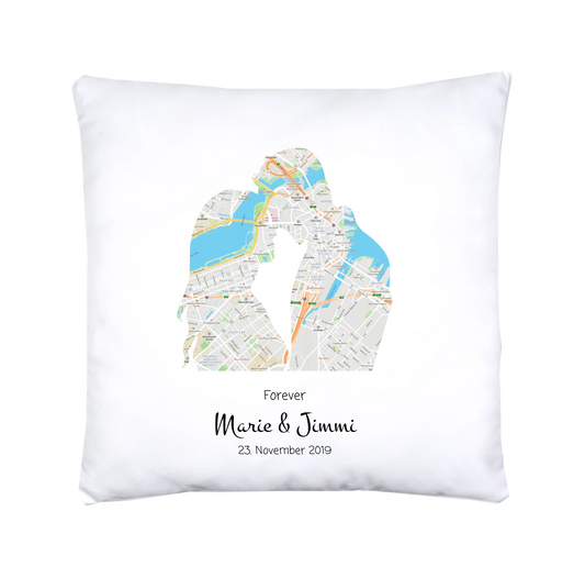 Hochzeitsgeschenk Forever | Personalisierter Bettbezug Liebespaar Motiv | Geschenk zur Hochzeit, Valentin, Liebe im Koordinaten Stadtkarte Design Personalisierte Bettwäsche Default 80x80 Kopfkissen