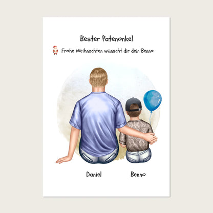 Geschenk Patenonkel mit Patenkind Junge / Mächen Poster, Leinwandbild - Weihnachtsgeschenk Geburtstagsgeschenk Poster Poster
