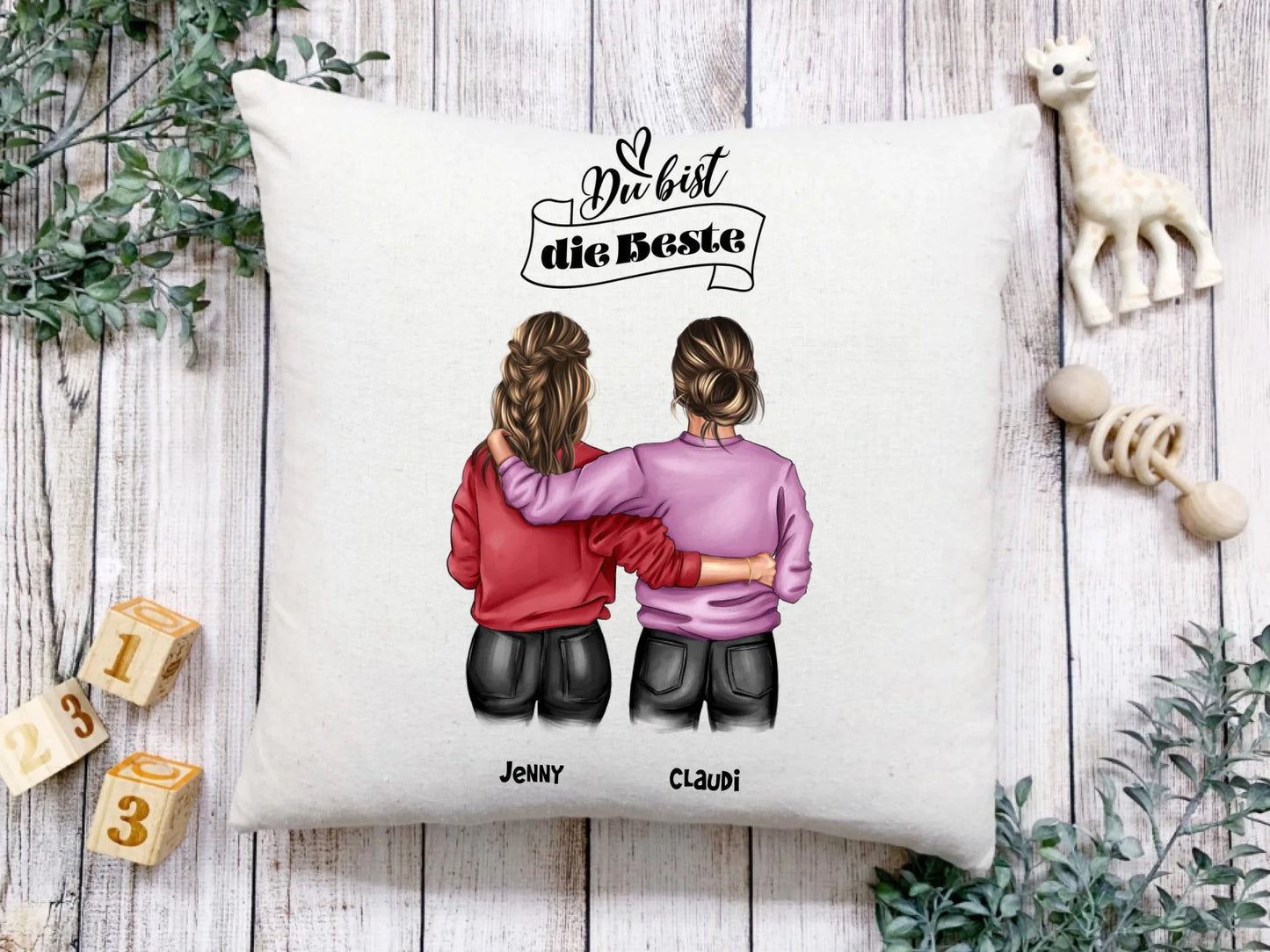 Deko Kissen mit 2 Mädchen komplett personalisierbar mit Namen und Spruch Geburtstagsgeschenk.