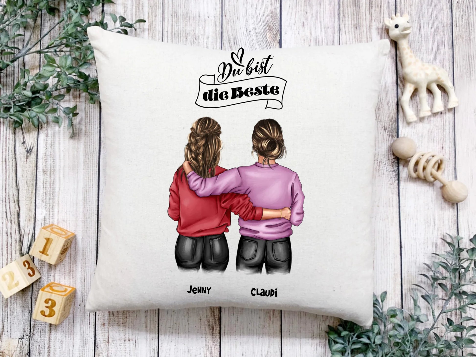 Deko Kissen mit 2 Mädchen komplett personalisierbar mit Namen und Spruch Geburtstagsgeschenk.