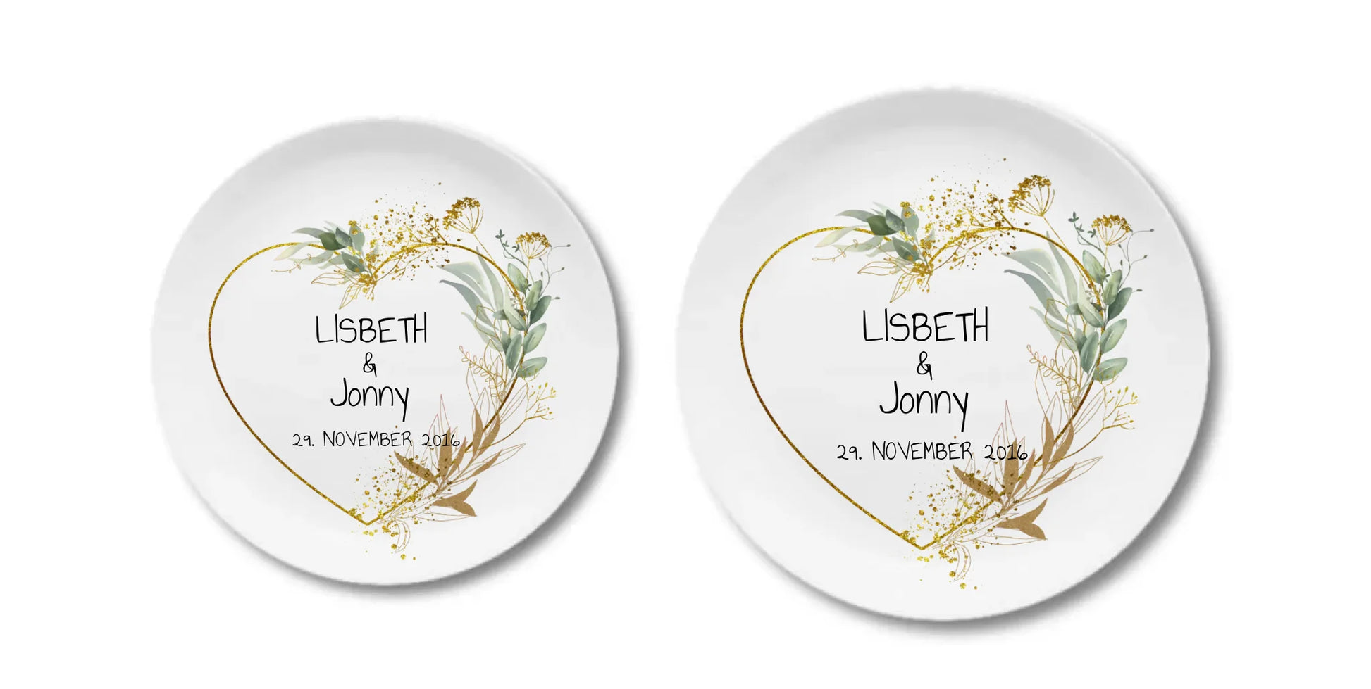 Personalisierter Hochzeitsteller mit Namen & Datum, Geschenk zur Hochzeit, Geschenk Brautpaar, ideal als Gästeteller Teller personalisiert Flacher Teller + Pizzateller 235 ø + 280 ø - - nur innerhalb Deutschland lieferbar