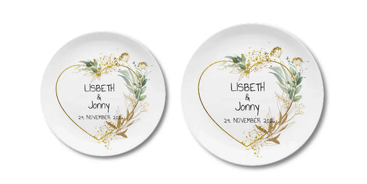 Personalisierter Hochzeitsteller mit Namen & Datum, Geschenk zur Hochzeit, Geschenk Brautpaar, ideal als Gästeteller Teller personalisiert Flacher Teller + Pizzateller 235 ø + 280 ø - - nur innerhalb Deutschland lieferbar